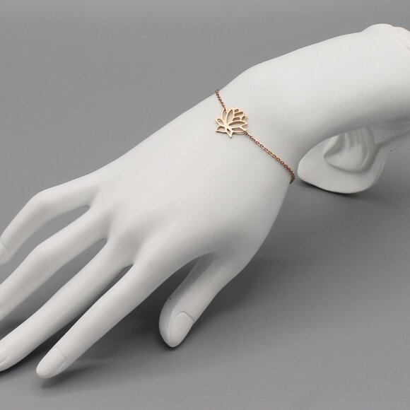 Bracelet jewelry lotus flower nature balance rose tone modern minimalist new - Picture 3 of 5